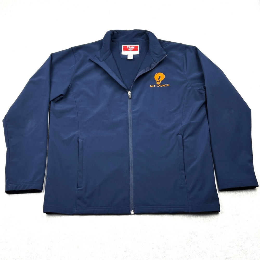 MIT Launch Jacket Mens Large Blue Embroidered Softshell Full Zip Fleece Team 365